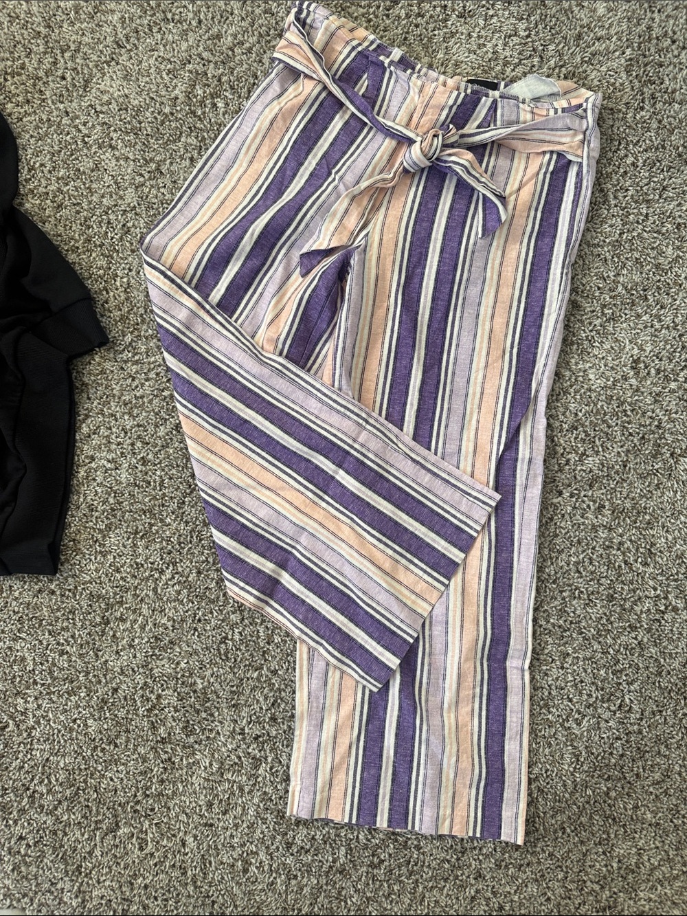 Beige by eci Purple & Cream Striped Paperbag Waist Pants